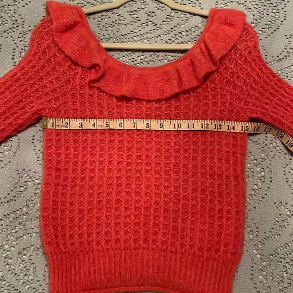 Anthropologie coral orange ruffle neck Fall sweater XS🧡🍊🧶👌🥰 - Picture 7 of 11